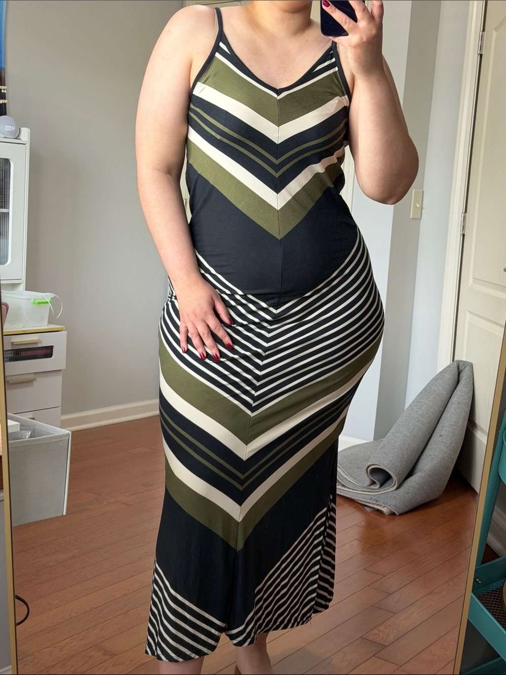 Exist Olive Black and Cream Striped Maxi Dress
